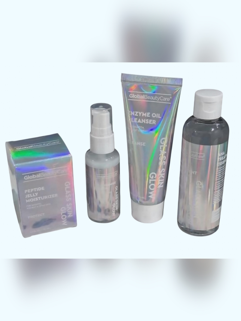 Global Beauty Care Glass Skin Glow Skincare Set Niacinamide AHA Peptide 4pc NIB